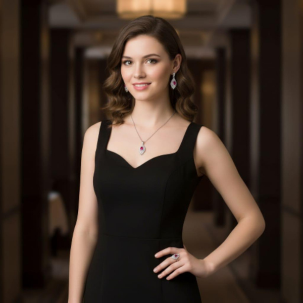 💎 Kırmızı Taşlarla Süslenmiş Göz Alıcı Lüks Takı Seti (Kolye, Küpe ve Yüzük) 💎